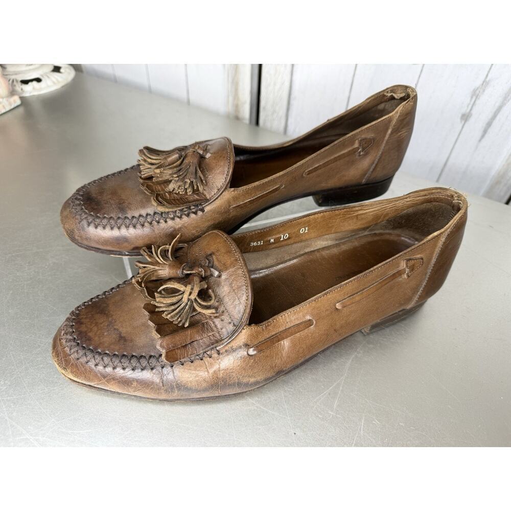 Vintage Italy Cole Haan Woven Leather Tassel Loafers Brown Men’s Size 10